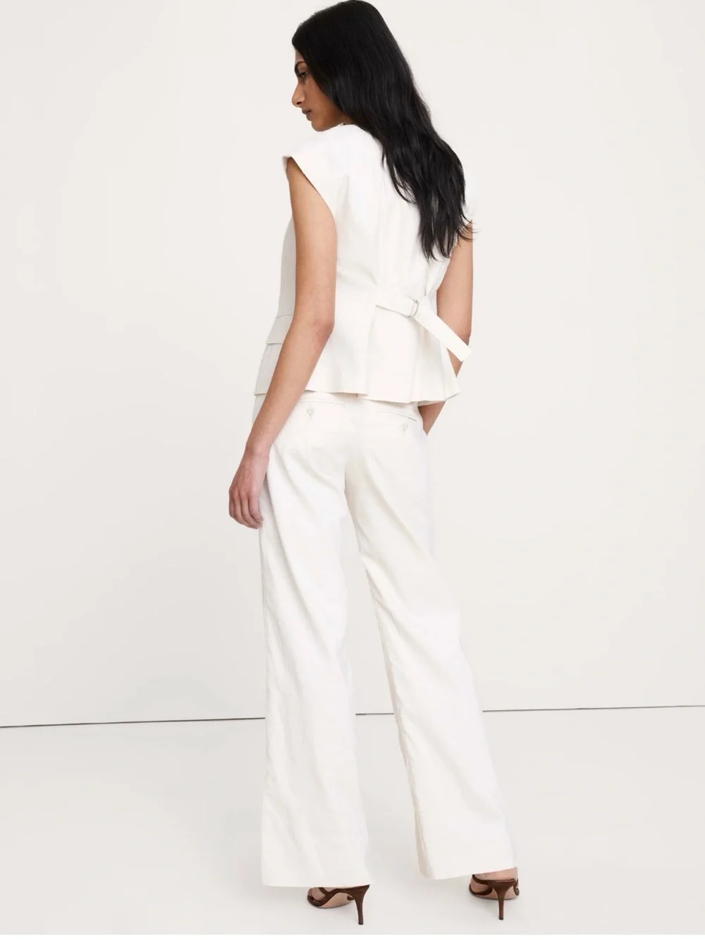 Banana Republic Low-Rise Wide-Leg Stretch Linen Viscose Pant Size 8 Cream White
